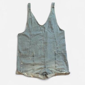 Free People We The Free Cotton Short Overalls – Bleach Splatter, NWT